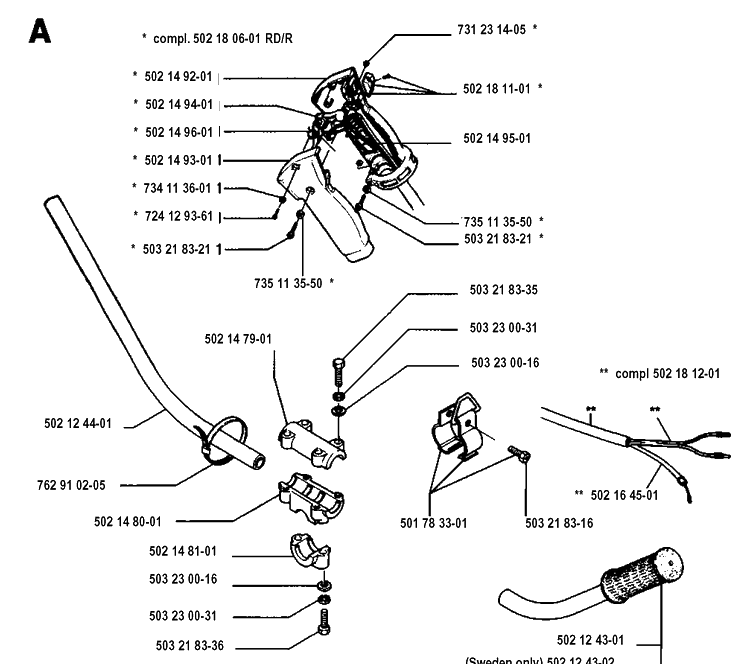 Handle And Controls 2 Diagram and Parts List for 132RD 19931400001-Current Husqvarna Brush Cutter