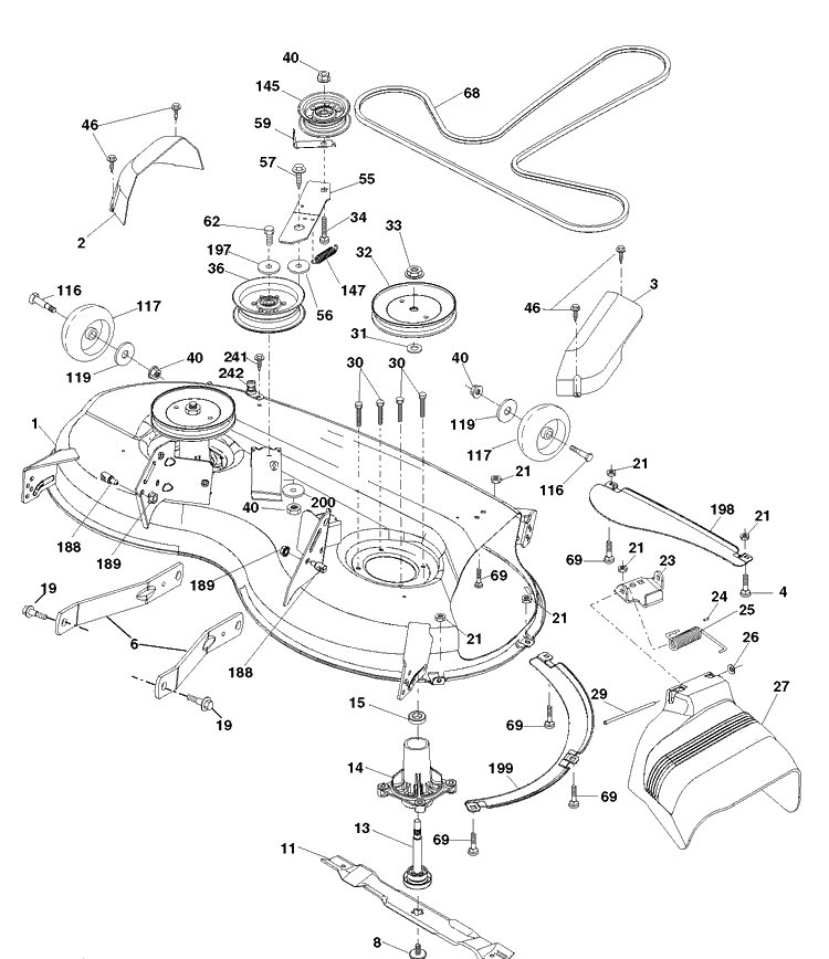Mower Deck / Cutting Deck Diagram and Parts List for YT46LS (96043015000)(2012-09) Husqvarna Lawn Tractor