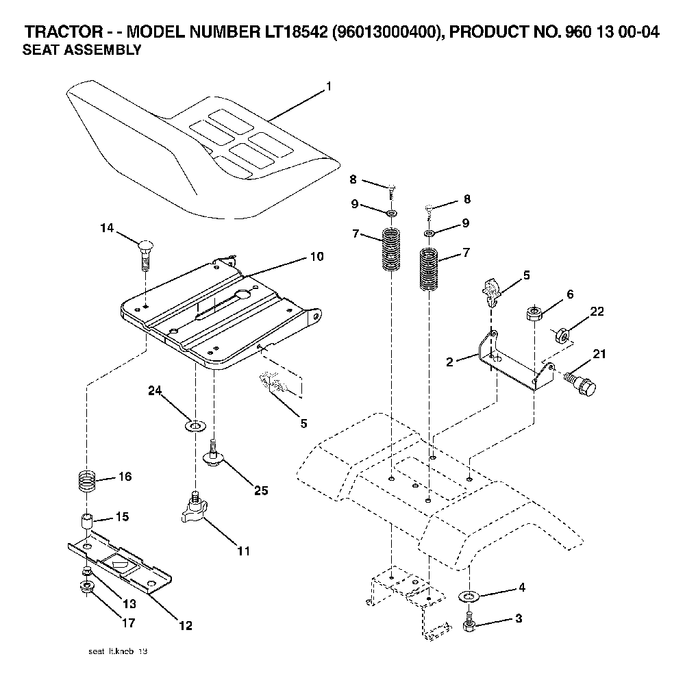 Seat Diagram and Parts List for LT18542 (96013000400)(2006-03) Husqvarna Lawn Tractor