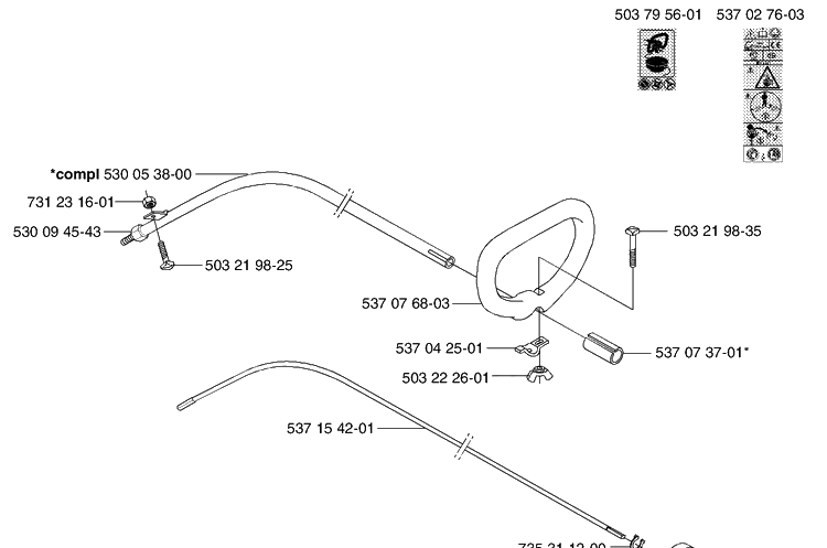 Handles / Shaft / Tube Diagram and Parts List for 326C 2002-08 Husqvarna Brush Cutter