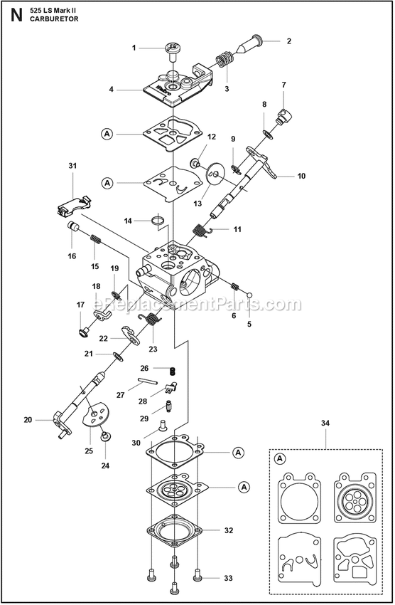 Carburetor Diagram and Parts List for 525LSMARKII  Husqvarna Trimmer