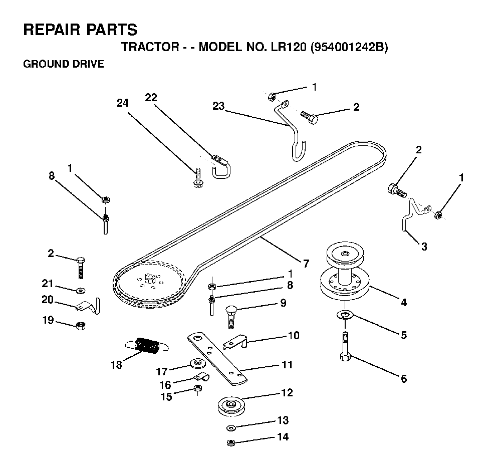 Drive Diagram and Parts List for LR120 (954001242B)(1995-02) Husqvarna Lawn Tractor