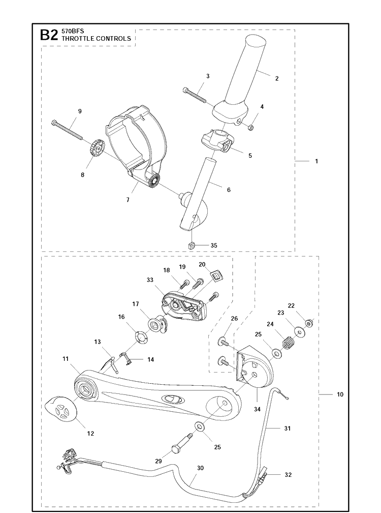 Throttle Controls 2 Diagram and Parts List for 570BFS 20111800001-Current Husqvarna Leaf Blower / Vacuum