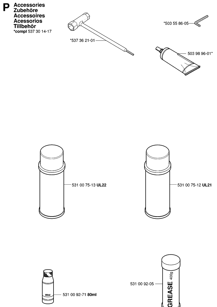 Accessories Diagram and Parts List for 324HDA55 (X-SERIES)(20041800001-20053600000) Husqvarna Hedge Trimmer