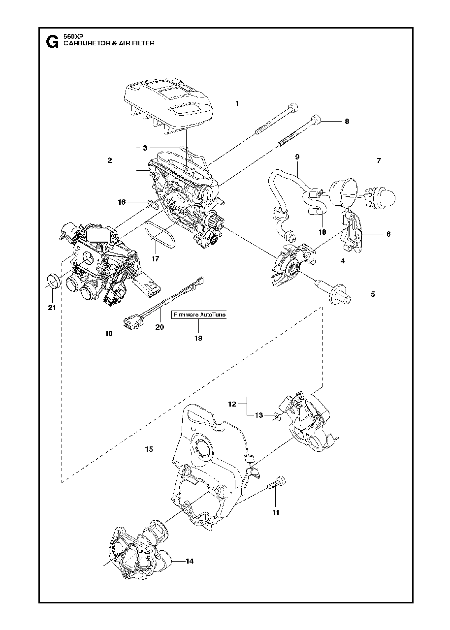 Carburetor Air Filter Diagram and Parts List for 550XP-XPG 2014-01 Husqvarna Chainsaw
