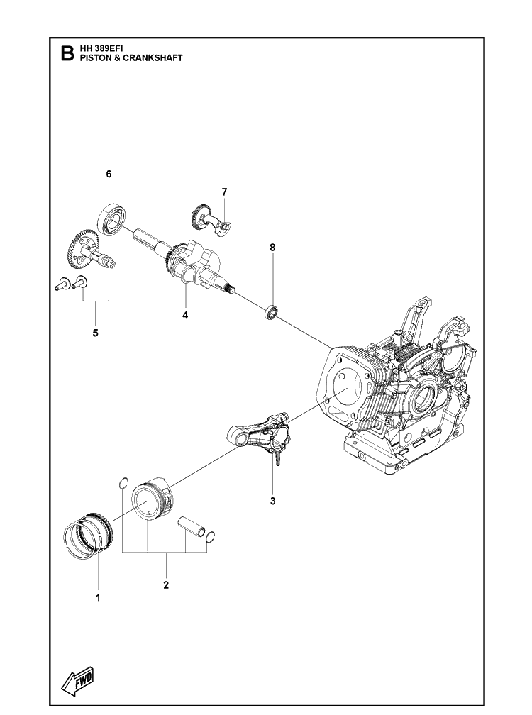 Piston And Crankshaft Diagram and Parts List for 598610401 2021-07 Husqvarna Engine
