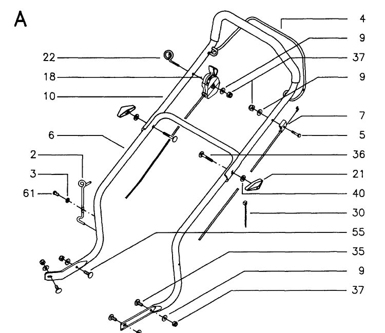Handle And Controls 4 Diagram and Parts List for 46 ROYAL Husqvarna Lawn Mower