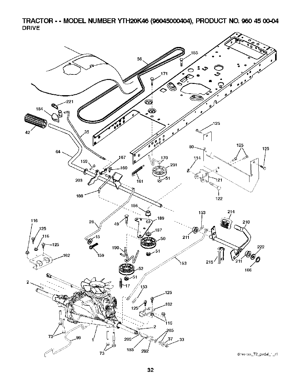 Drive Diagram and Parts List for YTH20K4696045000404 2007-10 Husqvarna Lawn Tractor
