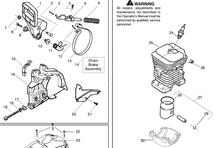 Chainbrake And Cylinder / Top Cover Diagram and Parts List for 137 2009-03 Husqvarna Chainsaw