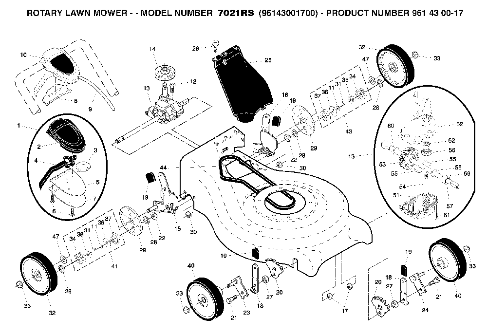 Repair Parts Diagram and Parts List for 7021RS (96143001700)(2006-01) Husqvarna Lawn Mower