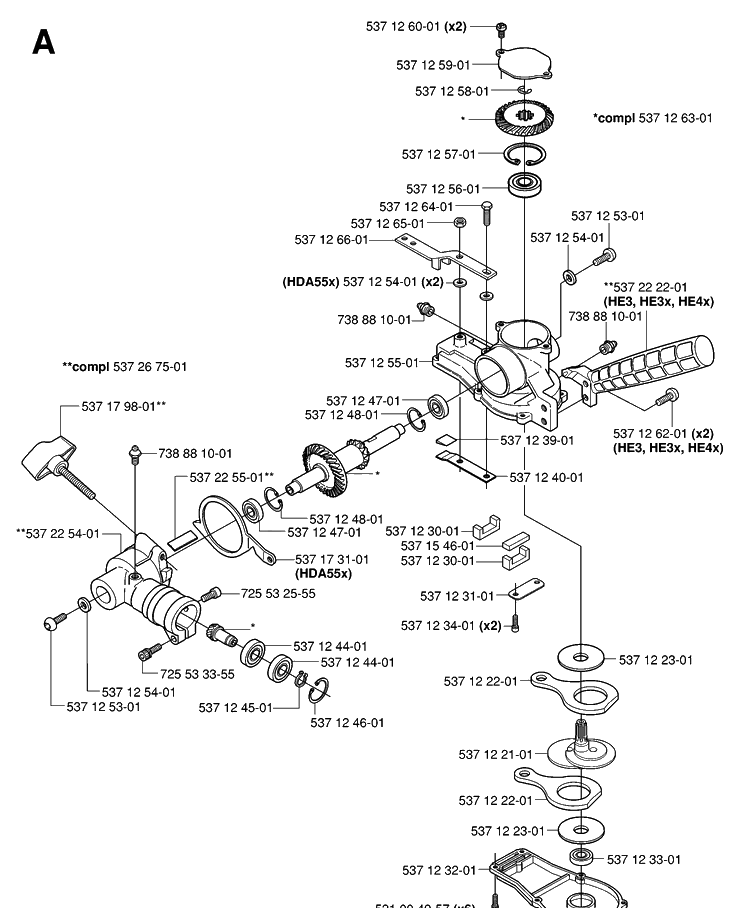 Gear Housing Diagram and Parts List for 323HE3 20050600001-20053600000 Husqvarna Hedge Trimmer