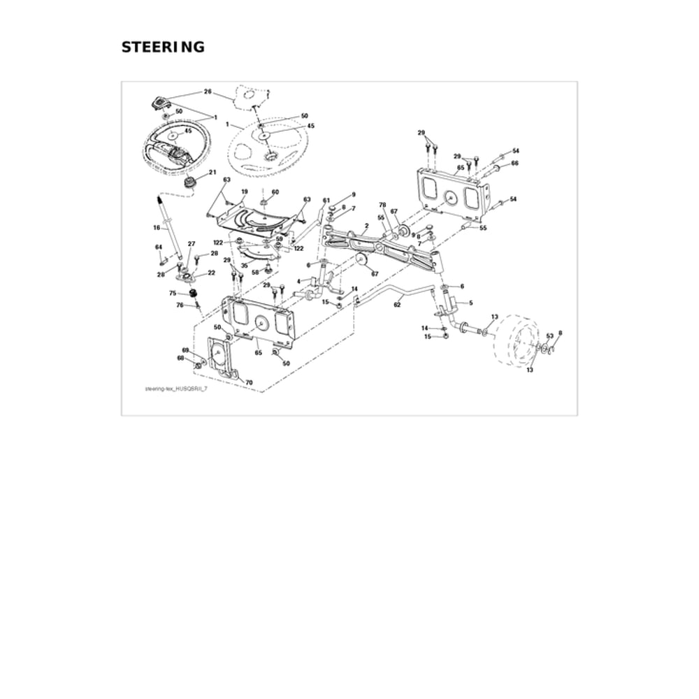 Steering Diagram and Parts List for 96043032100  Husqvarna Lawn Tractor