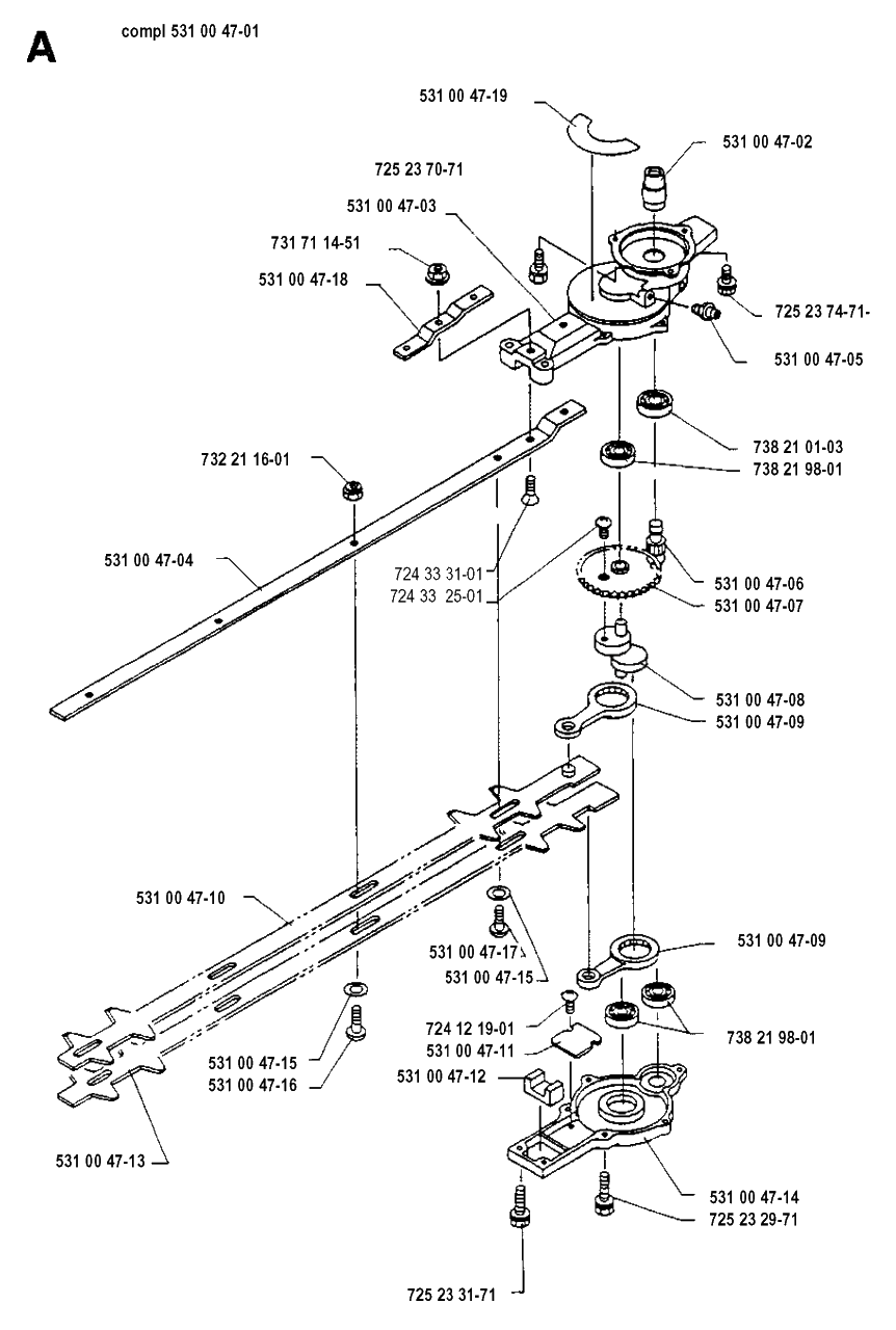 Gear Housing Diagram and Parts List for 132LD 19931800001 & Above Husqvarna Trimmer