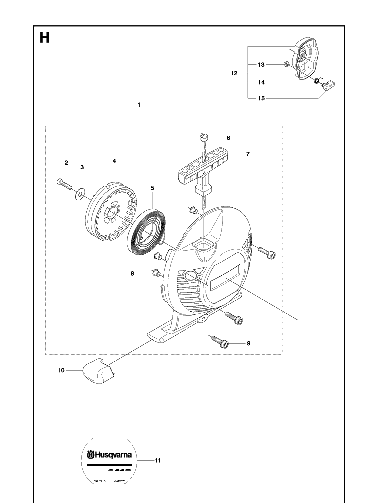 Starter Diagram and Parts List for 241R 20093600001-20144900000 Husqvarna Brush Cutter