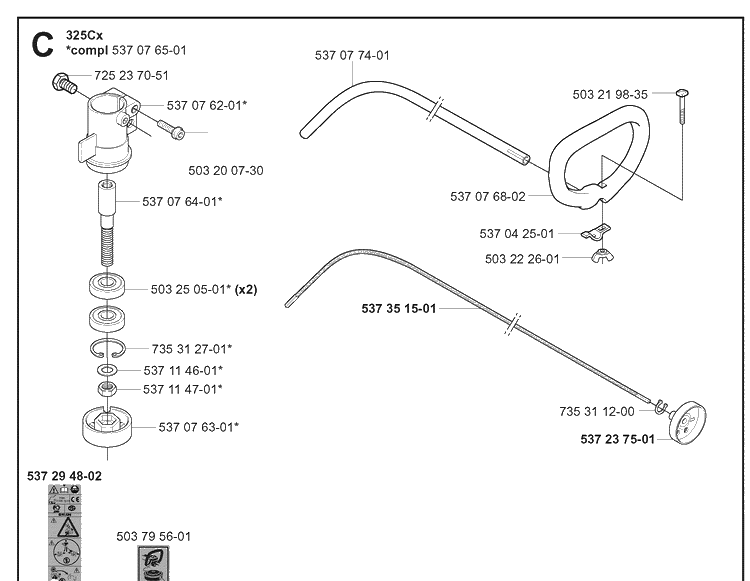 Shaft And Handle Diagram and Parts List for 325CX 20051800001-20051800000 Husqvarna Edger