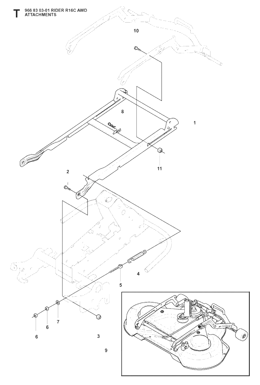 Attachments Diagram and Parts List for R16CAWD (966830301)(2008-04) Husqvarna Lawn Tractor