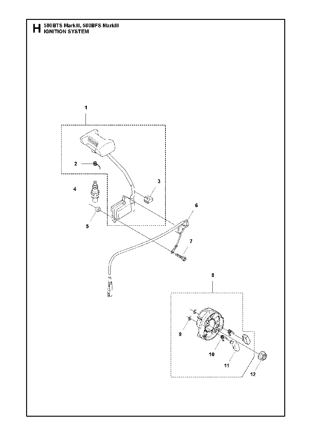 Ignition System Diagram and Parts List for 580BFSMARKIII 580BTS Mark III Husqvarna Leaf Blower / Vacuum