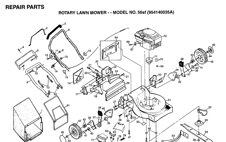 Repair Parts Diagram and Parts List for 56SF (954140035)(1996-10) Husqvarna Lawn Mower