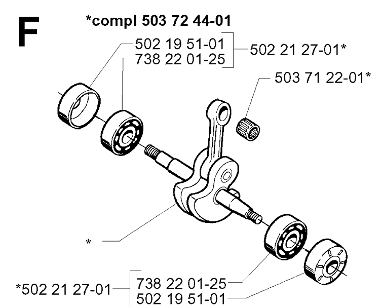 Crankshaft Diagram and Parts List for 225R 19962200001-19970500000 Husqvarna Brush Cutter