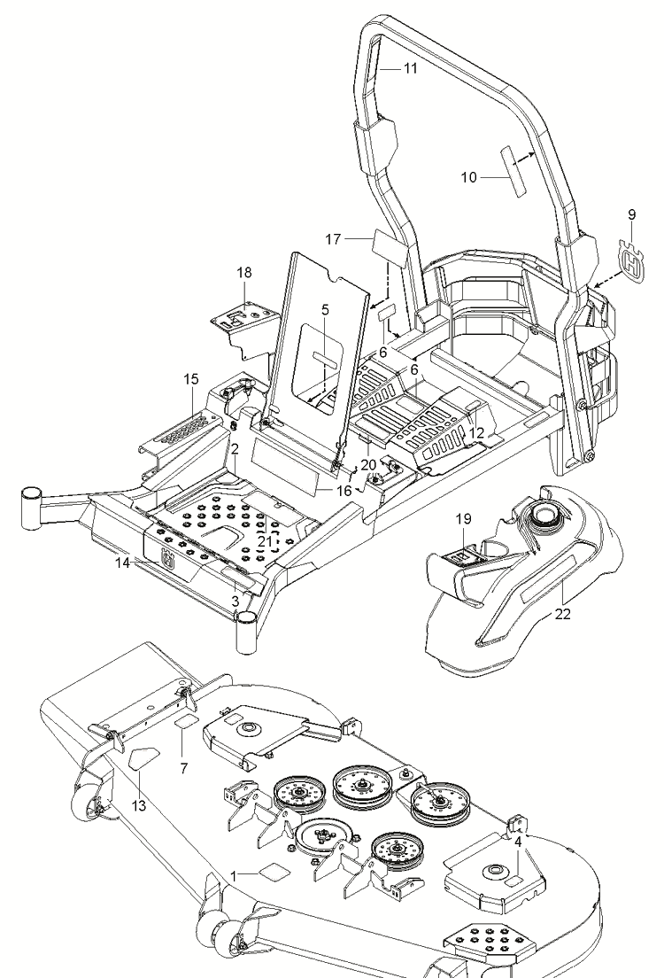 Decals Diagram and Parts List for Z572X  Husqvarna Lawn Mower