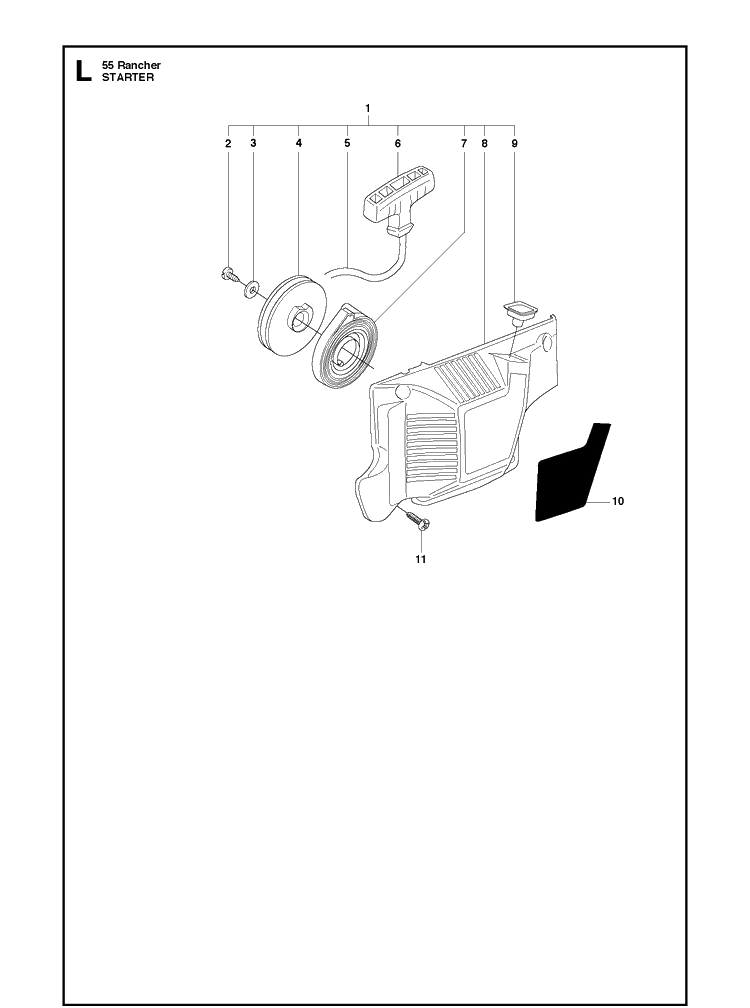 Starter Diagram and Parts List for 55 (RANCHER)(20101400001-Current) Husqvarna Chainsaw