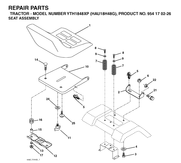 Seat Diagram and Parts List for YTH1848XP (HAU18H48G)(2004-09) Husqvarna Lawn Tractor