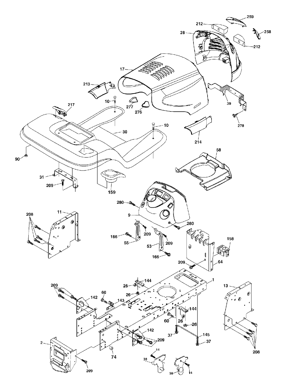 Chassis And Enclosures Diagram and Parts List for YTH2148 (954572035-C)(2005-01) Husqvarna Lawn Tractor