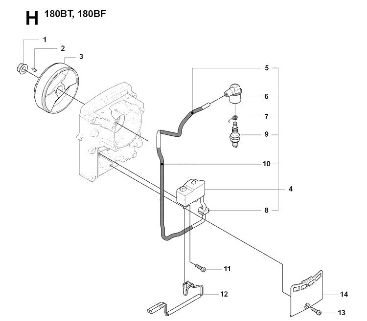 Ignition System And Clutch Diagram and Parts List for 180BF 20084000001-Current Husqvarna Leaf Blower / Vacuum