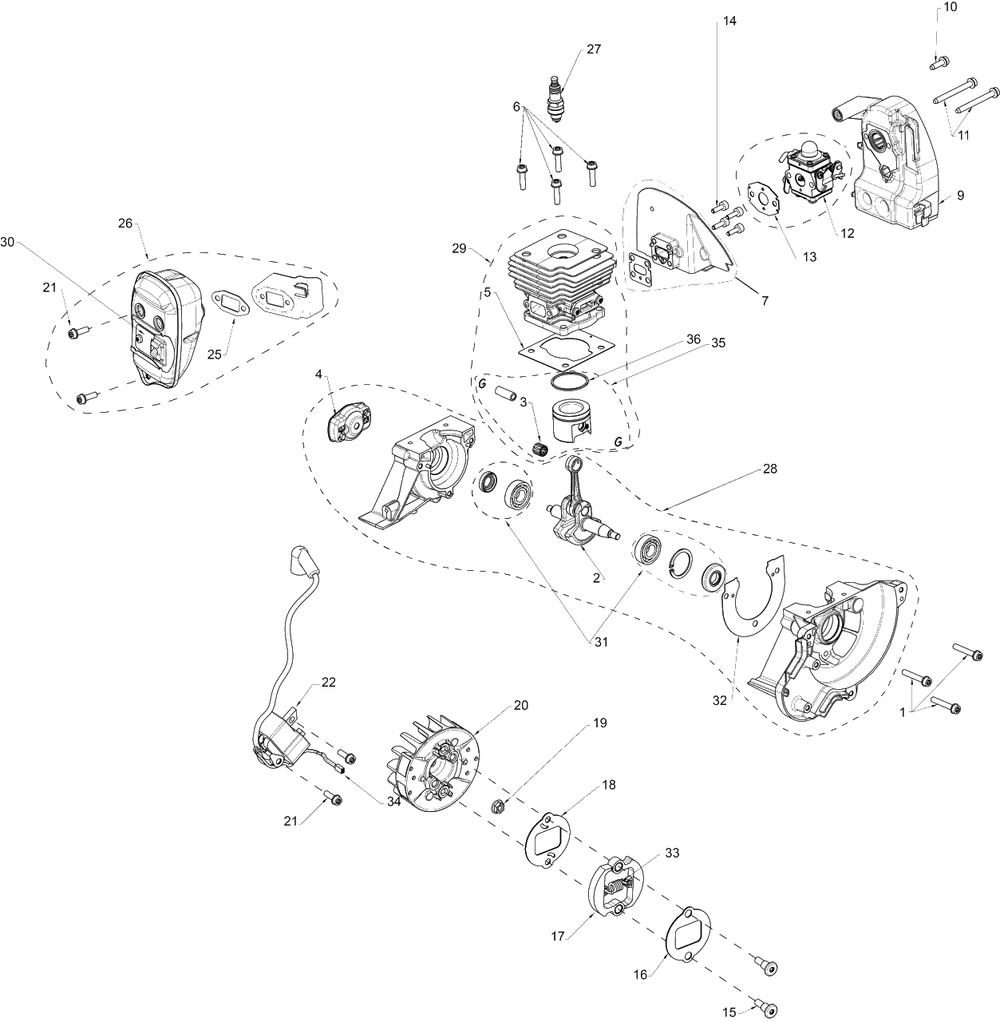 Engine Diagram and Parts List for 325L 20190500001 & Above Husqvarna Trimmer