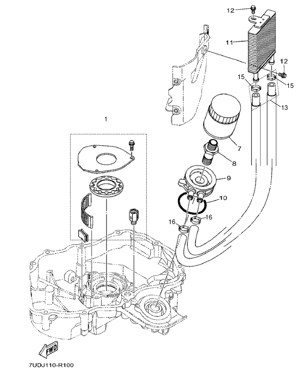 Oil Cooler Diagram and Parts List for MX800VJ 2018-09 Husqvarna Engine