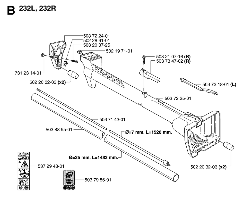 Shaft Diagram and Parts List for 232R 20144900001 & Above Husqvarna Trimmer