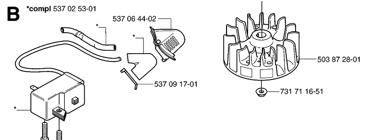 Ignition System Diagram and Parts List for 325HS99 (X-SERIES)(20030100001-20063600000) Husqvarna Hedge Trimmer