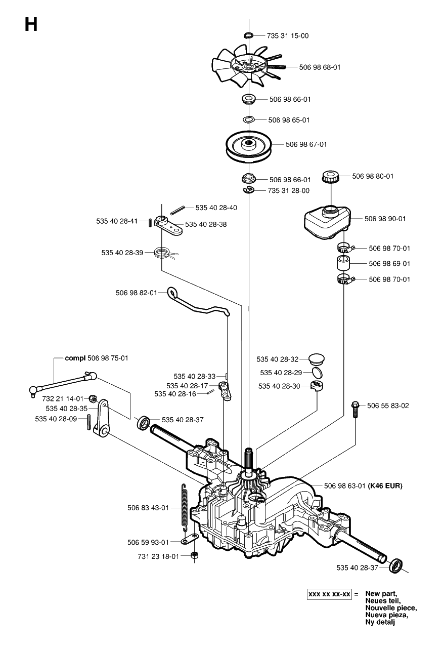 Transmission Diagram and Parts List for R16 (953521401)(2006-01) Husqvarna Lawn Tractor