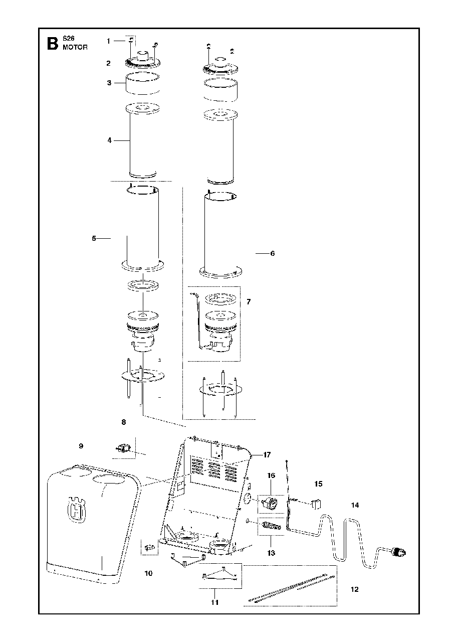 Motor Diagram and Parts List for S26 2017-03 Husqvarna Dust Collector