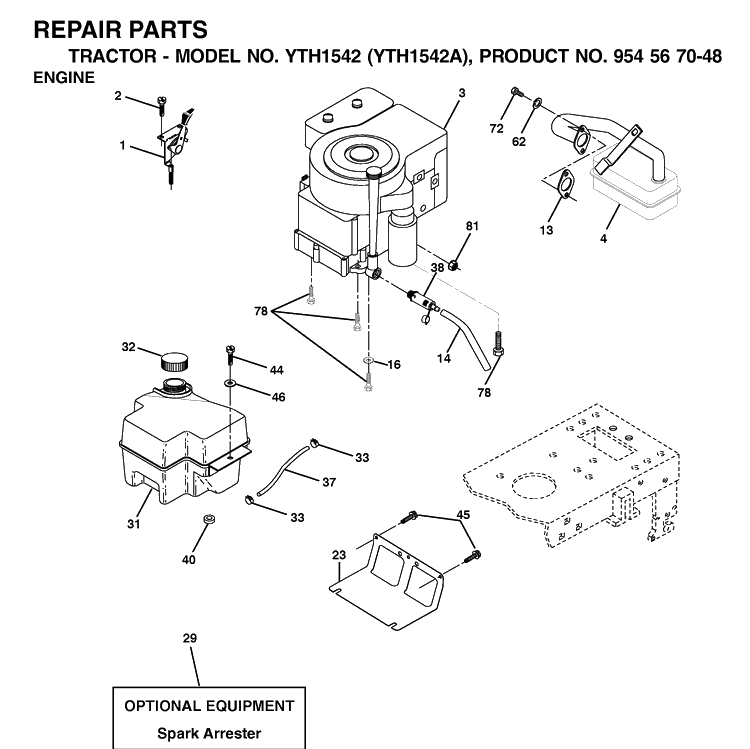 Engine Diagram and Parts List for YTH1542 (954567048)(2000-11) Husqvarna Lawn Tractor