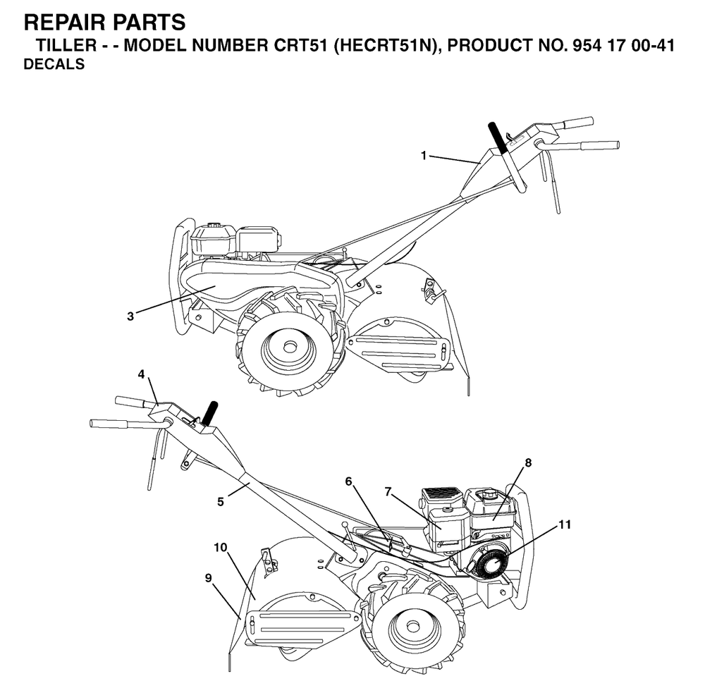 Decals Diagram and Parts List for CRT51 (954170041-N)(2004-01) Husqvarna Tiller