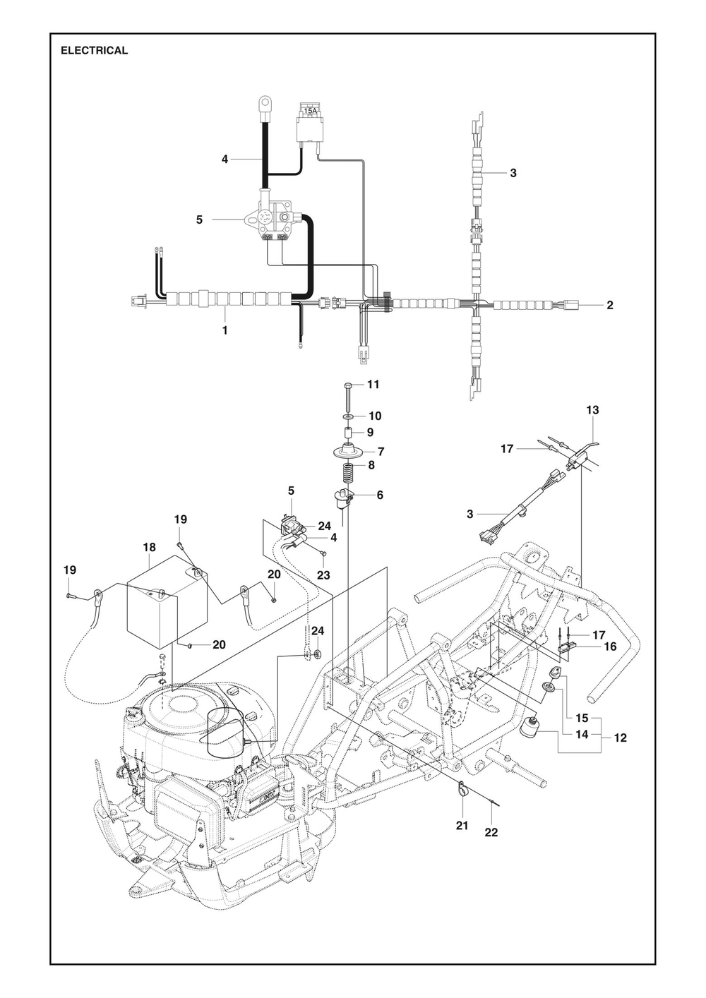 Electrical Diagram and Parts List for R112C 2021 Husqvarna Lawn Tractor