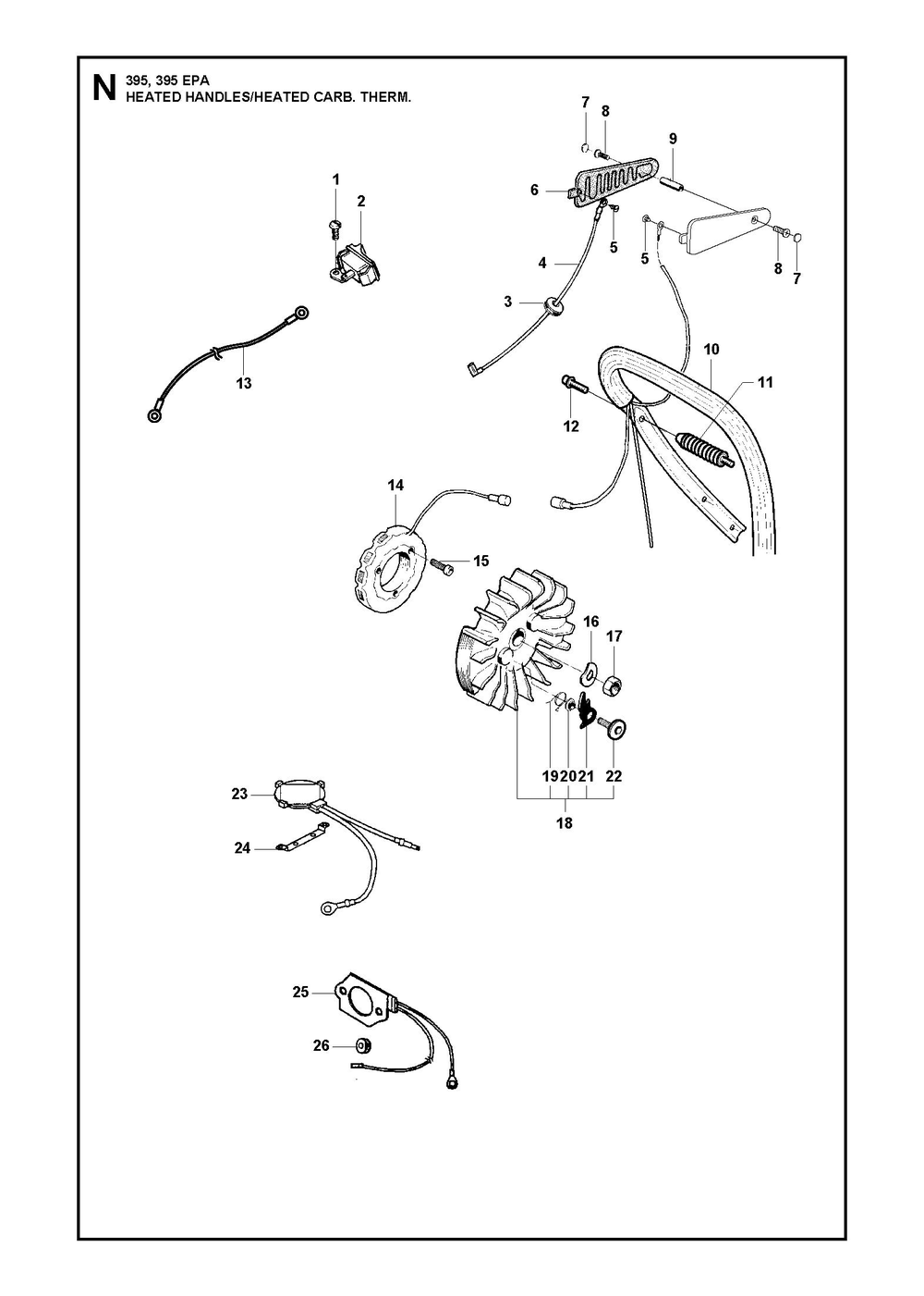 Heated Handles Diagram and Parts List for 395XP-395XPG 395 XP W - 395 XP GW Husqvarna Chainsaw