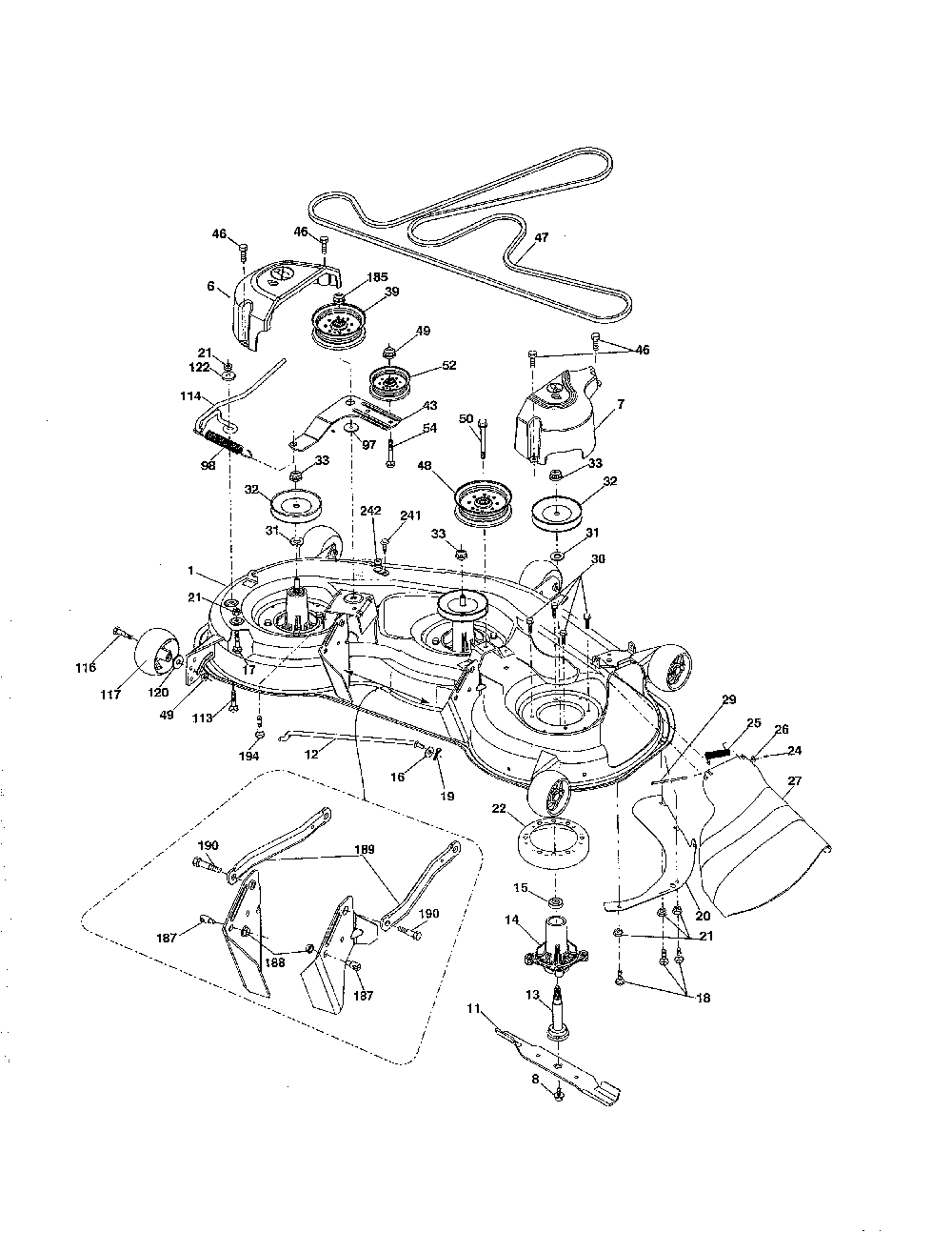Mower deck Diagram and Parts List for YTH24V48-96043018200  Husqvarna Lawn Tractor