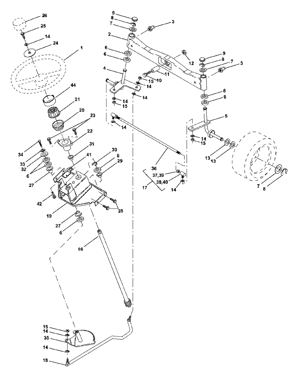 Steering Assembly Diagram and Parts List for GTH2250 (954567093-B)(2001-02) Husqvarna Lawn Tractor