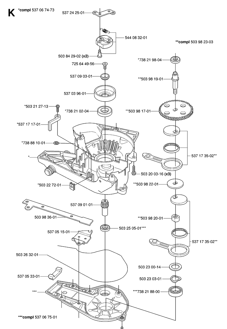 Gear Housing Diagram and Parts List for 325HS99 (X-SERIES)(20063600001-20081800000) Husqvarna Hedge Trimmer
