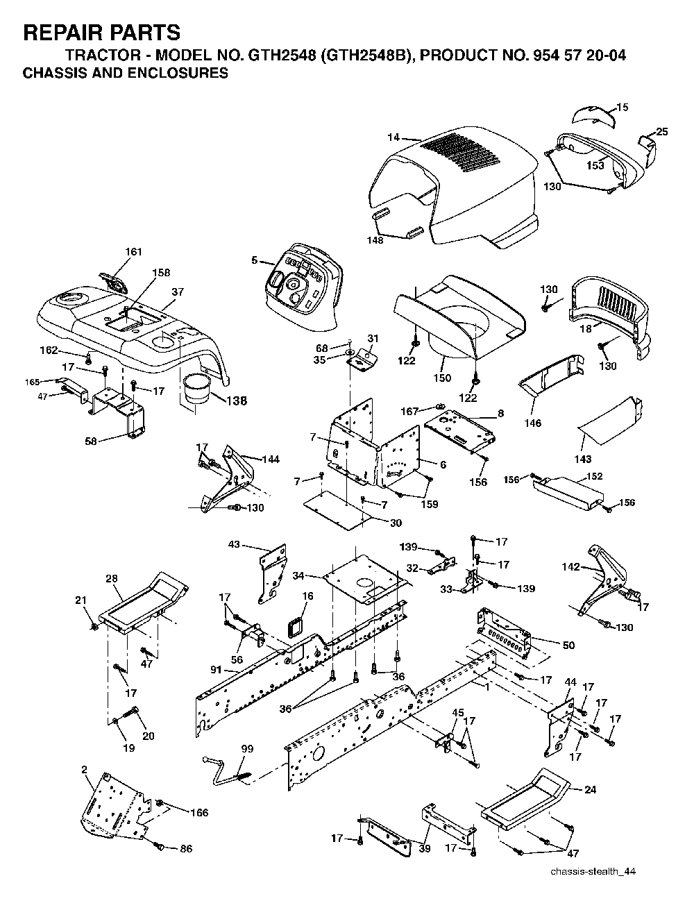 Chassis And Enclosures Diagram and Parts List for GTH2548B (954572004)(2004-02) Husqvarna Lawn Tractor