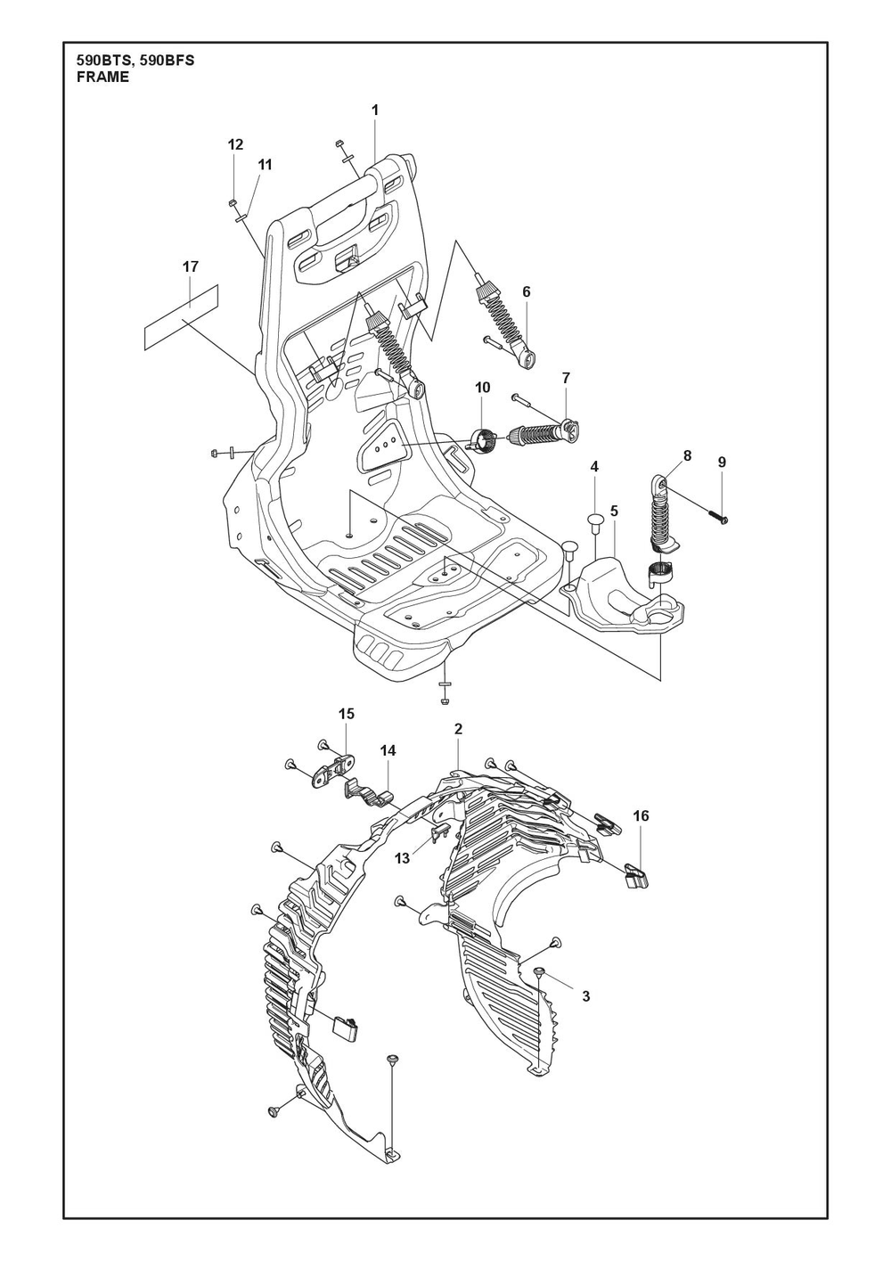 Frame Diagram and Parts List for 590BTS  Husqvarna Leaf Blower / Vacuum
