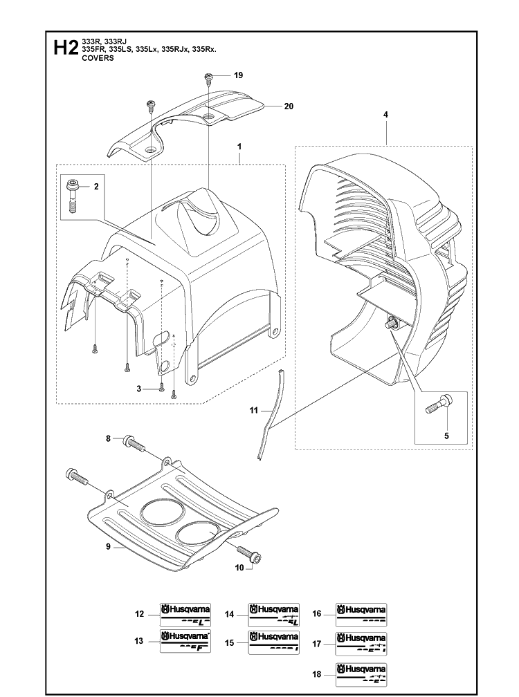 Cover 2 Diagram and Parts List for 335FR  Husqvarna Brush Cutter