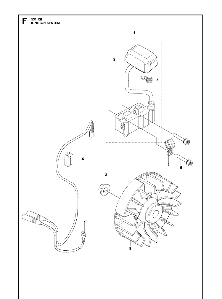 Ignition System Diagram and Parts List for 531RB  Husqvarna Brush Cutter