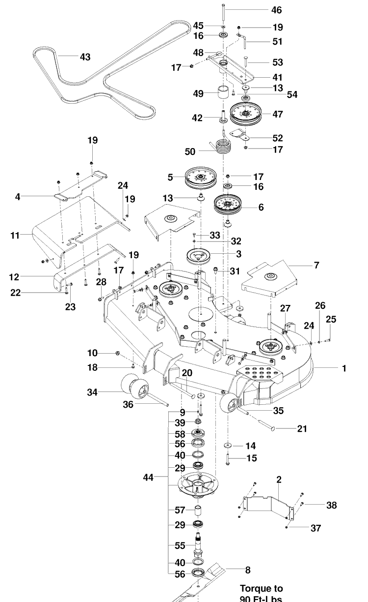 54 Inch Mowing Deck / Cutting Deck Diagram and Parts List for PZ6029FX (966061201)(2010-01) Husqvarna Lawn Mower
