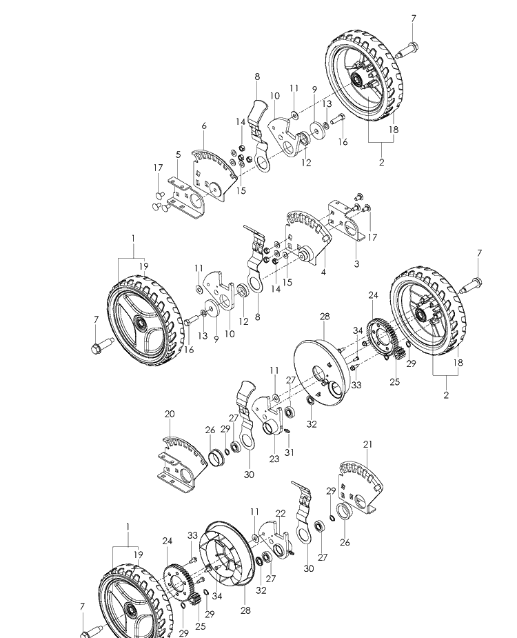 Wheels And Tires Diagram and Parts List for W21SK 2007-03 Husqvarna Lawn Mower