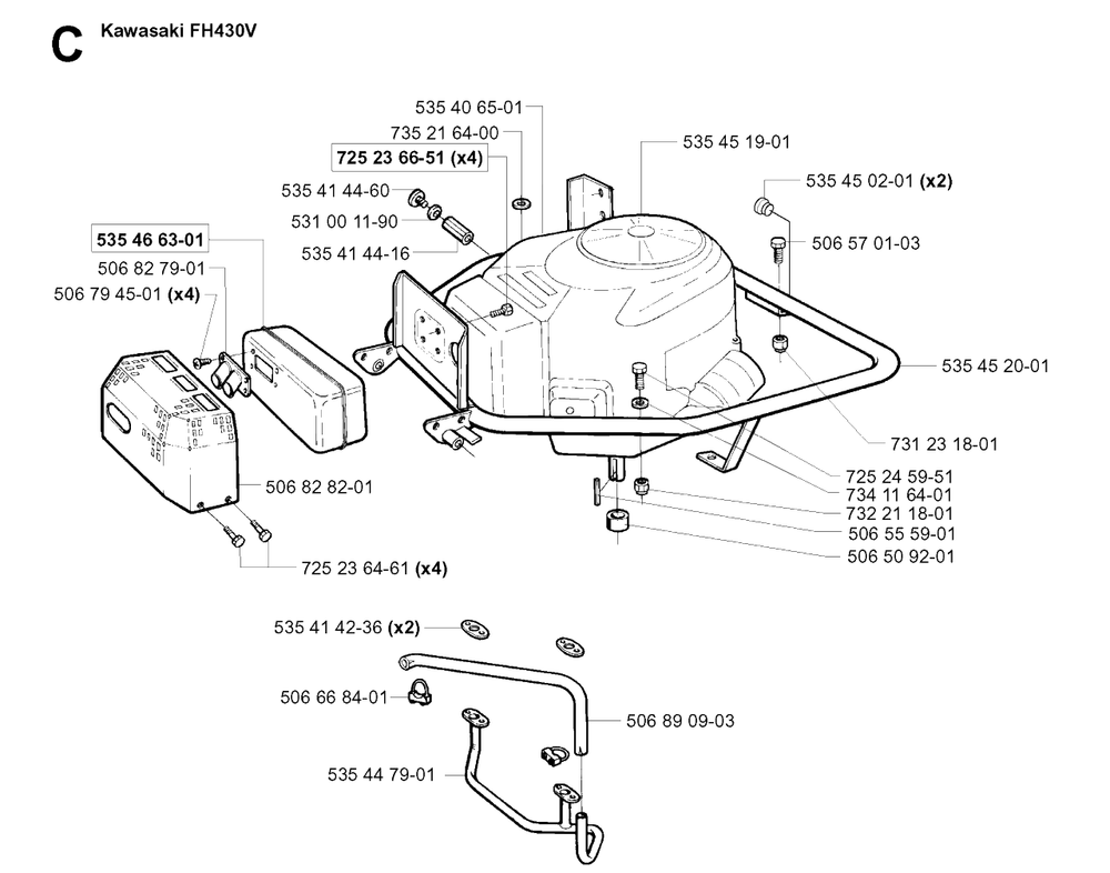 Engine Diagram and Parts List for R15-V2 (953533701)(2004-02) Husqvarna Lawn Tractor