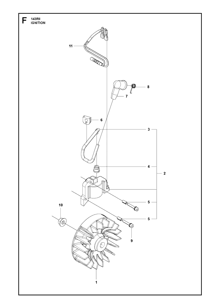Ignition System Diagram and Parts List for 143RII 20200400001-Current Husqvarna Brush Cutter