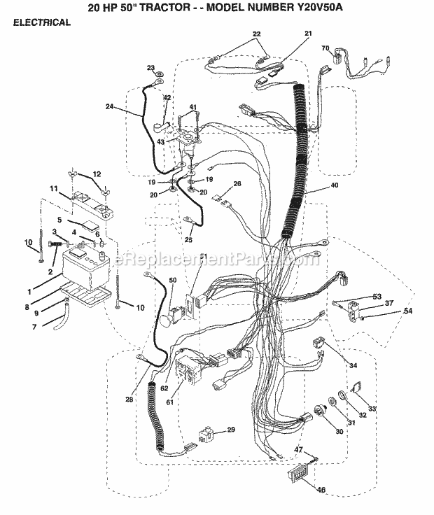 20 Hp 50" Electrical Diagram and Parts List for Y20V50A 1994 Husqvarna Lawn Tractor